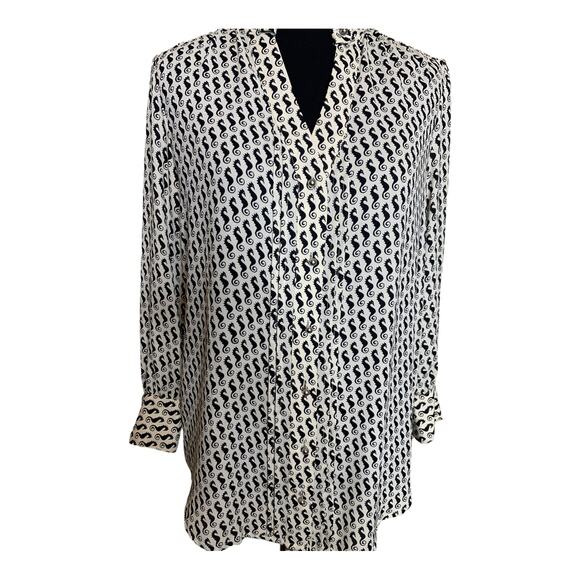 Moulinette Soeurs seahorse print button down blouse size 2 - Picture 10 of 13